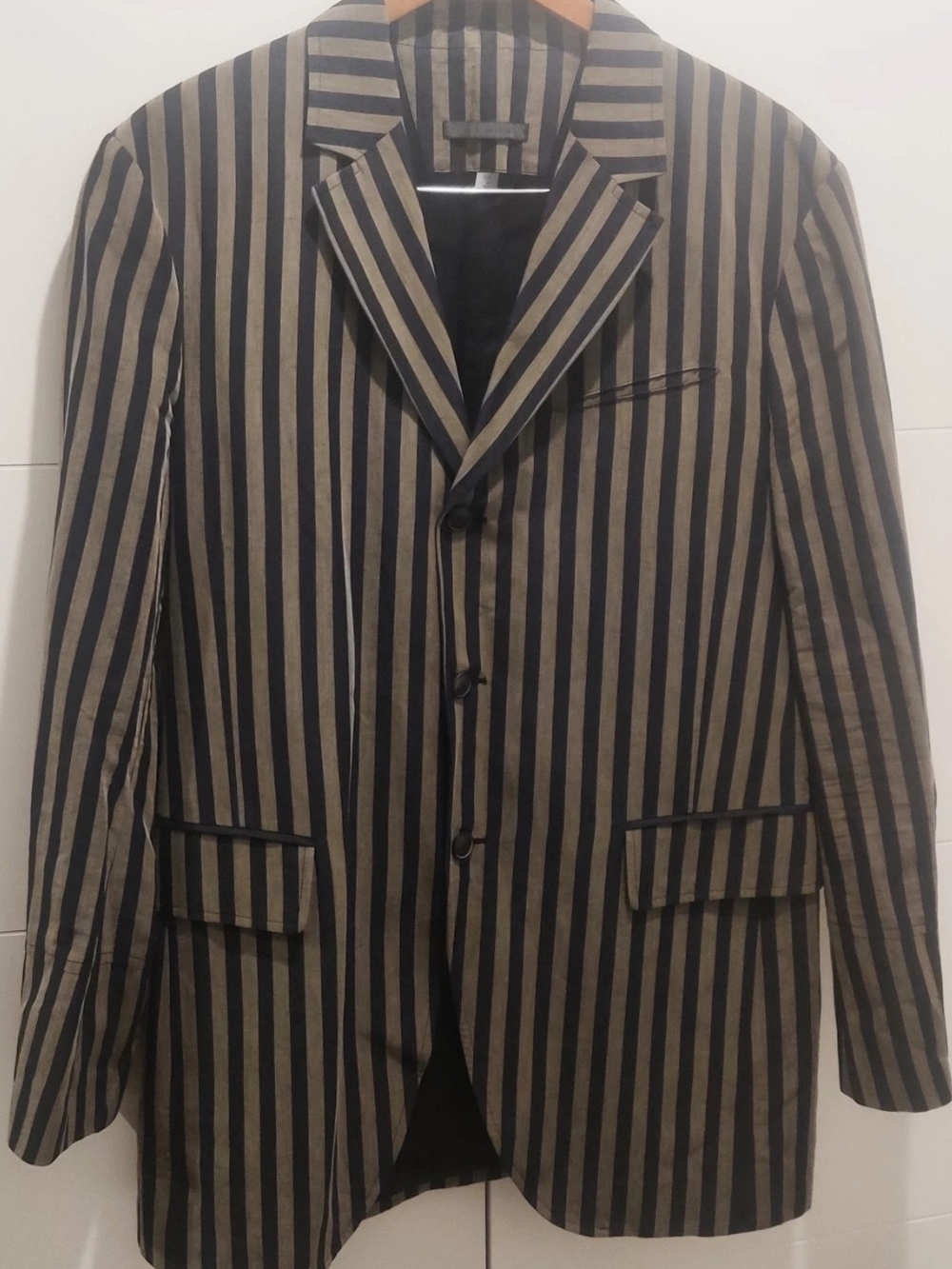 John Varvatos Men's Size 54 Striped Ramie and Cotton Fabric Jacket